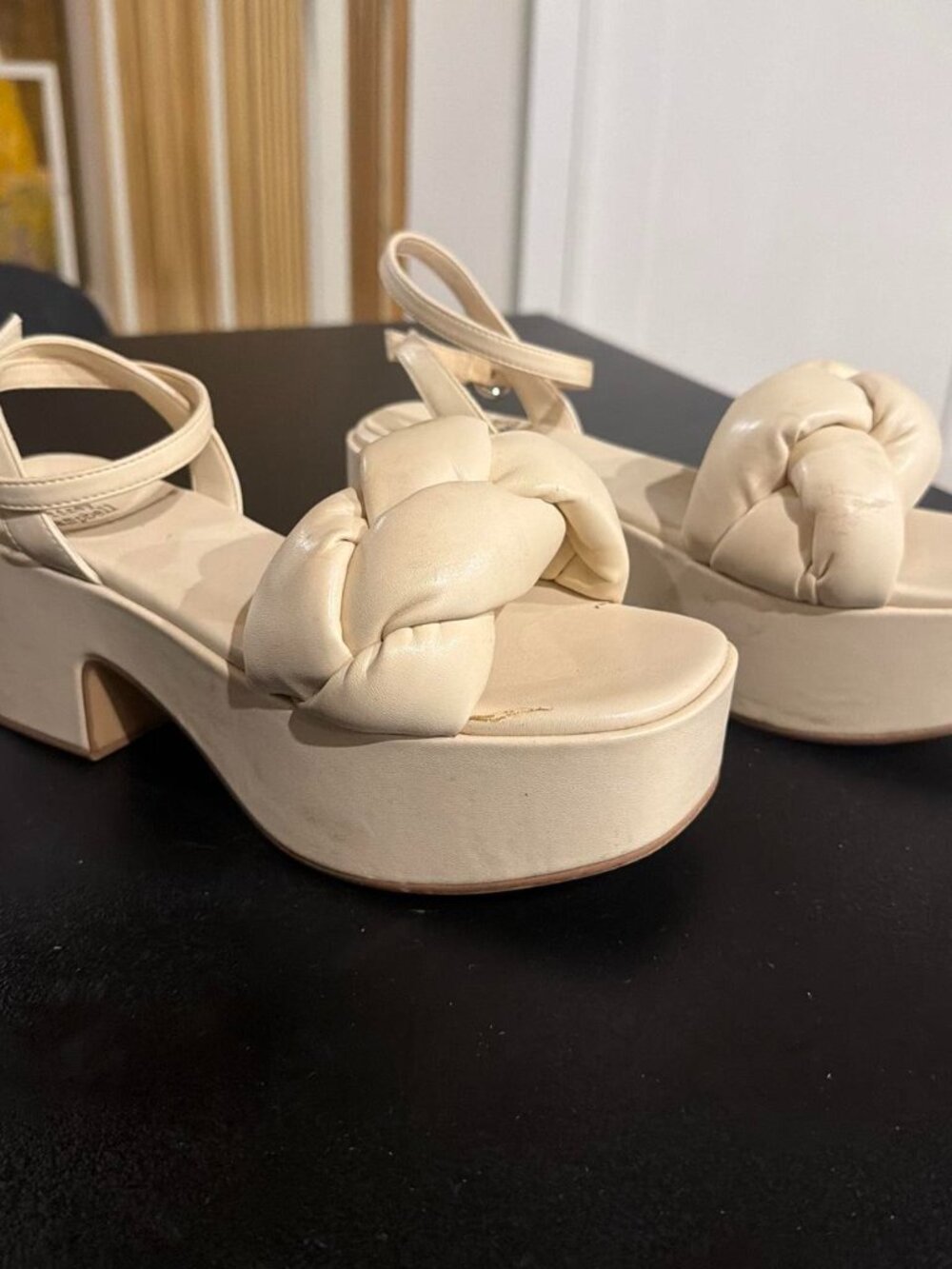 Jeffrey Campbell cream platform sandals with chunky heel